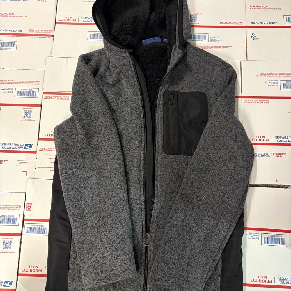 Apt. 9 Gray Hooded Zip Jacket with Black Trim